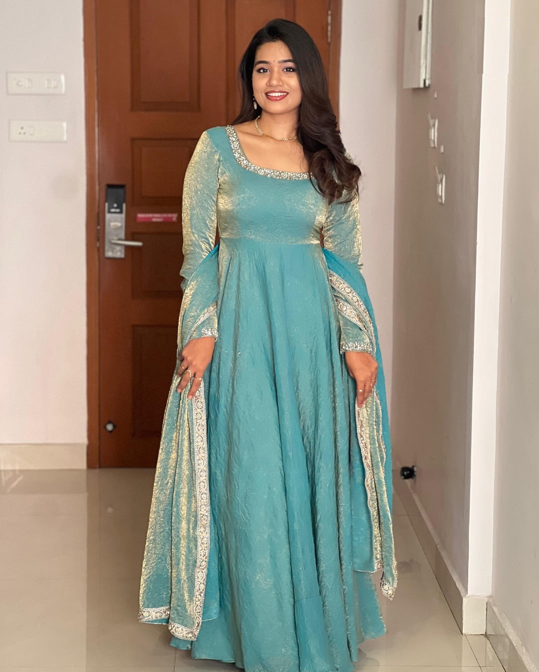 Pastel Blue Designer Anarkali Set – ZARIIYAA