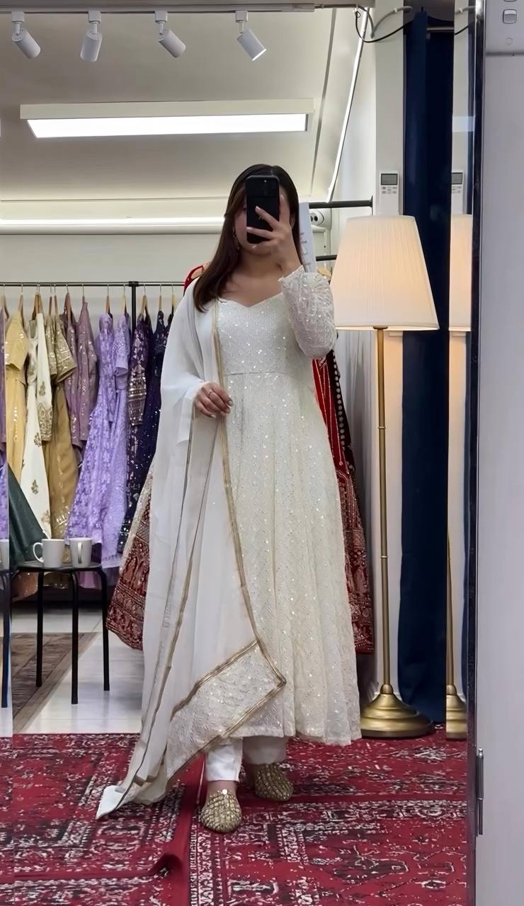 Designer Anarkali Suit is luxury clothing Considered to be high quality Made by Thread-Sequins Embroidery.