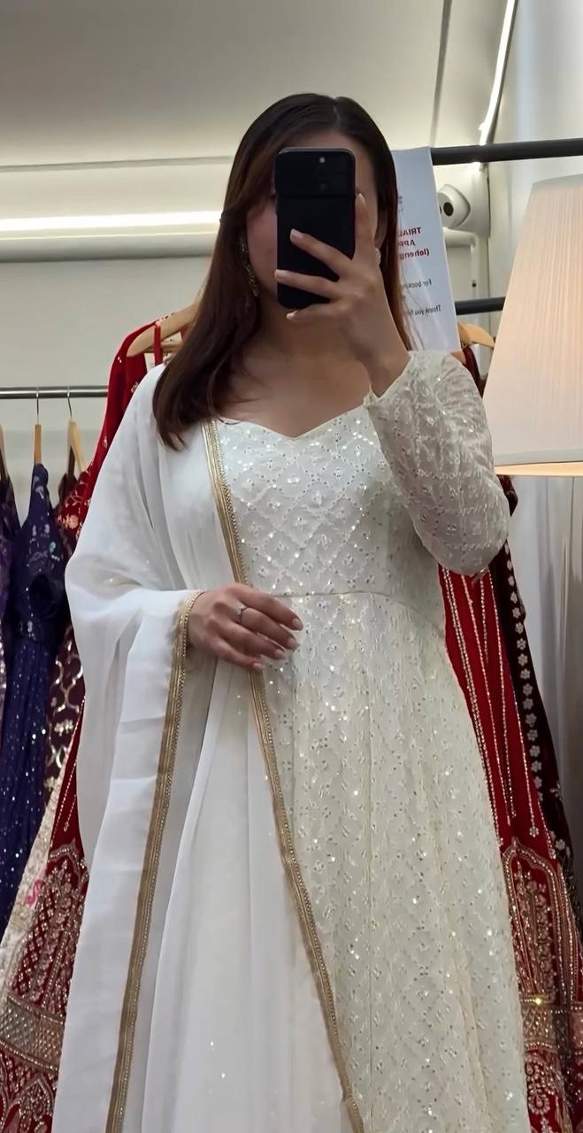 Designer Anarkali Suit is luxury clothing Considered to be high quality Made by Thread-Sequins Embroidery.