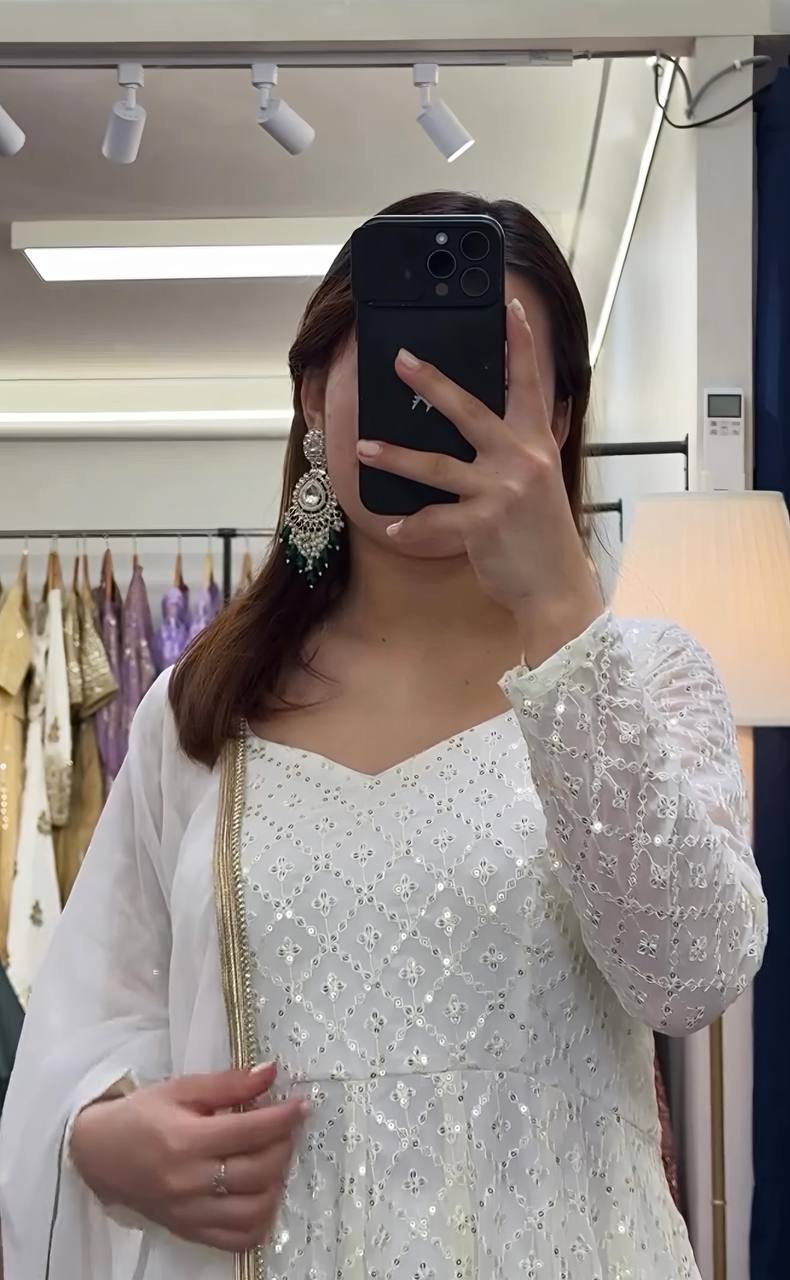 Designer Anarkali Suit is luxury clothing Considered to be high quality Made by Thread-Sequins Embroidery.