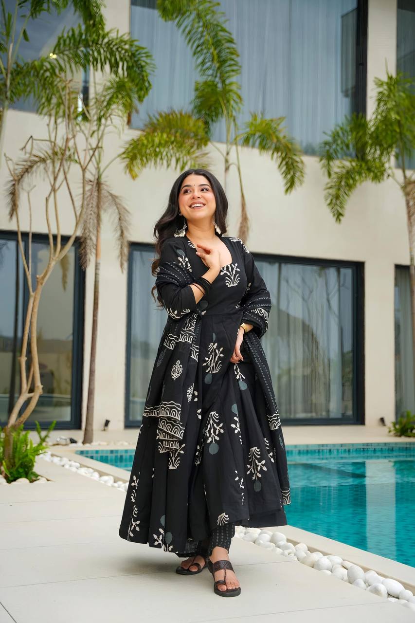 Designer Anarkali Suit is luxury clothing Considered to be high quality Made by digital print.