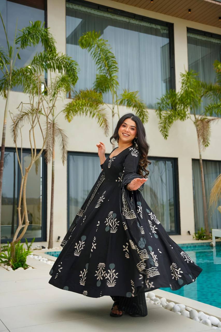 Designer Anarkali Suit is luxury clothing Considered to be high quality Made by digital print.