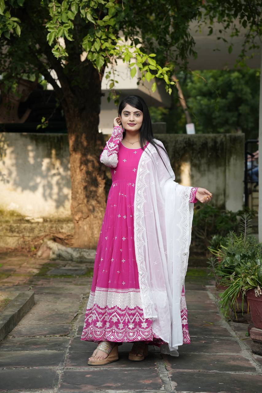 Designer Anarkali Suit is luxury clothing Considered to be high quality Made by Thread-Sequins Embroidery.