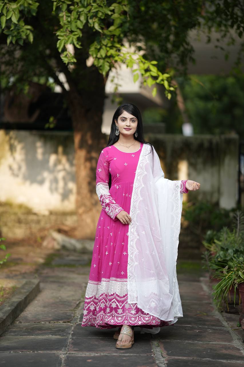Designer Anarkali Suit is luxury clothing Considered to be high quality Made by Thread-Sequins Embroidery.