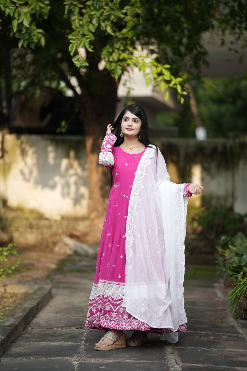 Designer Anarkali Suit is luxury clothing Considered to be high quality Made by Thread-Sequins Embroidery.