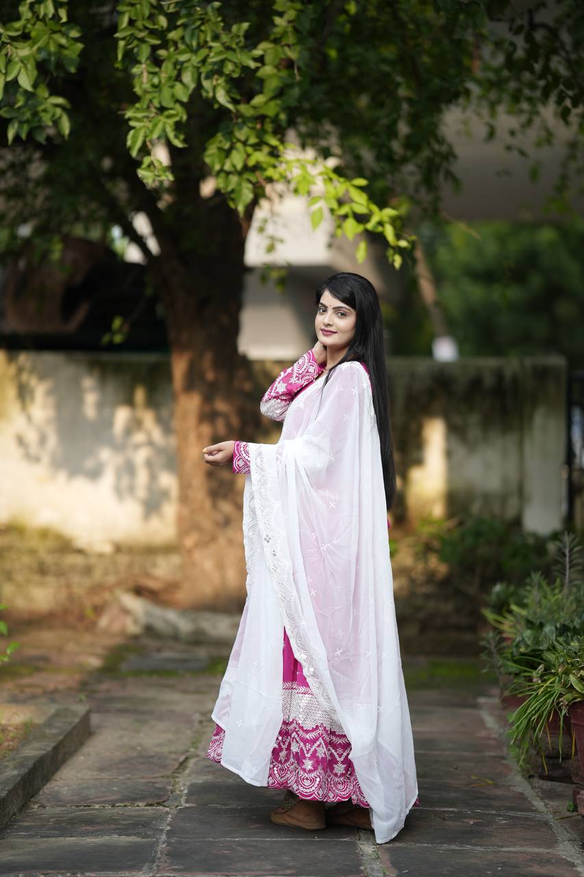 Designer Anarkali Suit is luxury clothing Considered to be high quality Made by Thread-Sequins Embroidery.