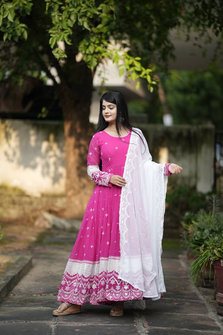 Designer Anarkali Suit is luxury clothing Considered to be high quality Made by Thread-Sequins Embroidery.