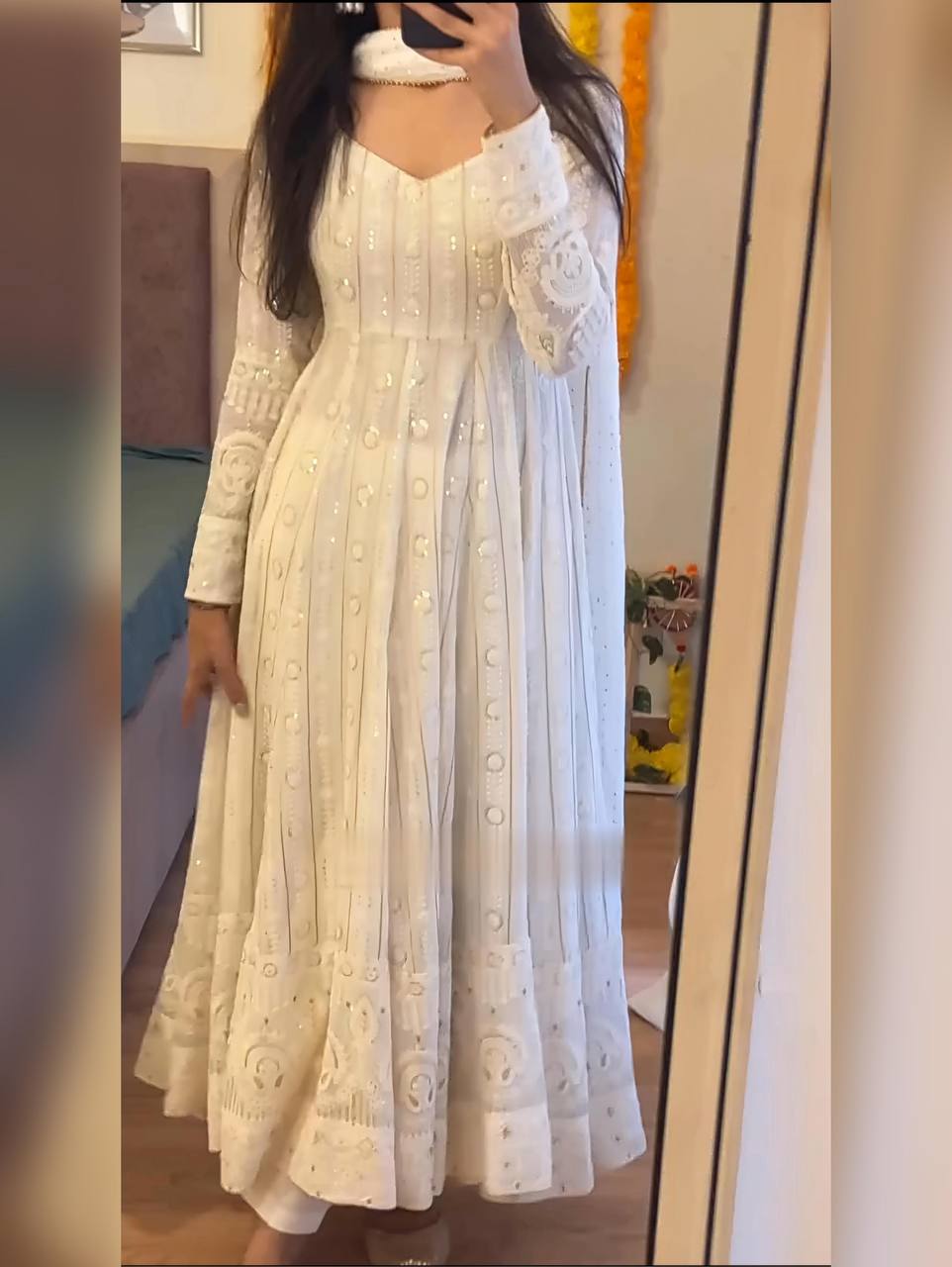 Designer Anarkali Suit is luxury clothing Considered to be high quality Made by Thread-Sequins Embroidery.