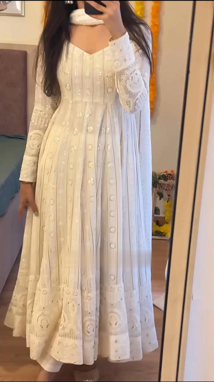Designer Anarkali Suit is luxury clothing Considered to be high quality Made by Thread-Sequins Embroidery.