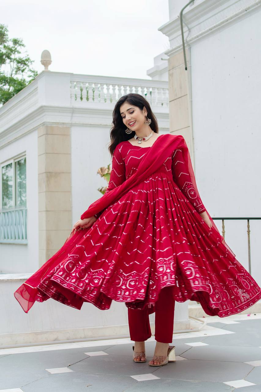Designer Anarkali Suit is luxury clothing Considered to be high quality Made by Thread-Sequins Embroidery.