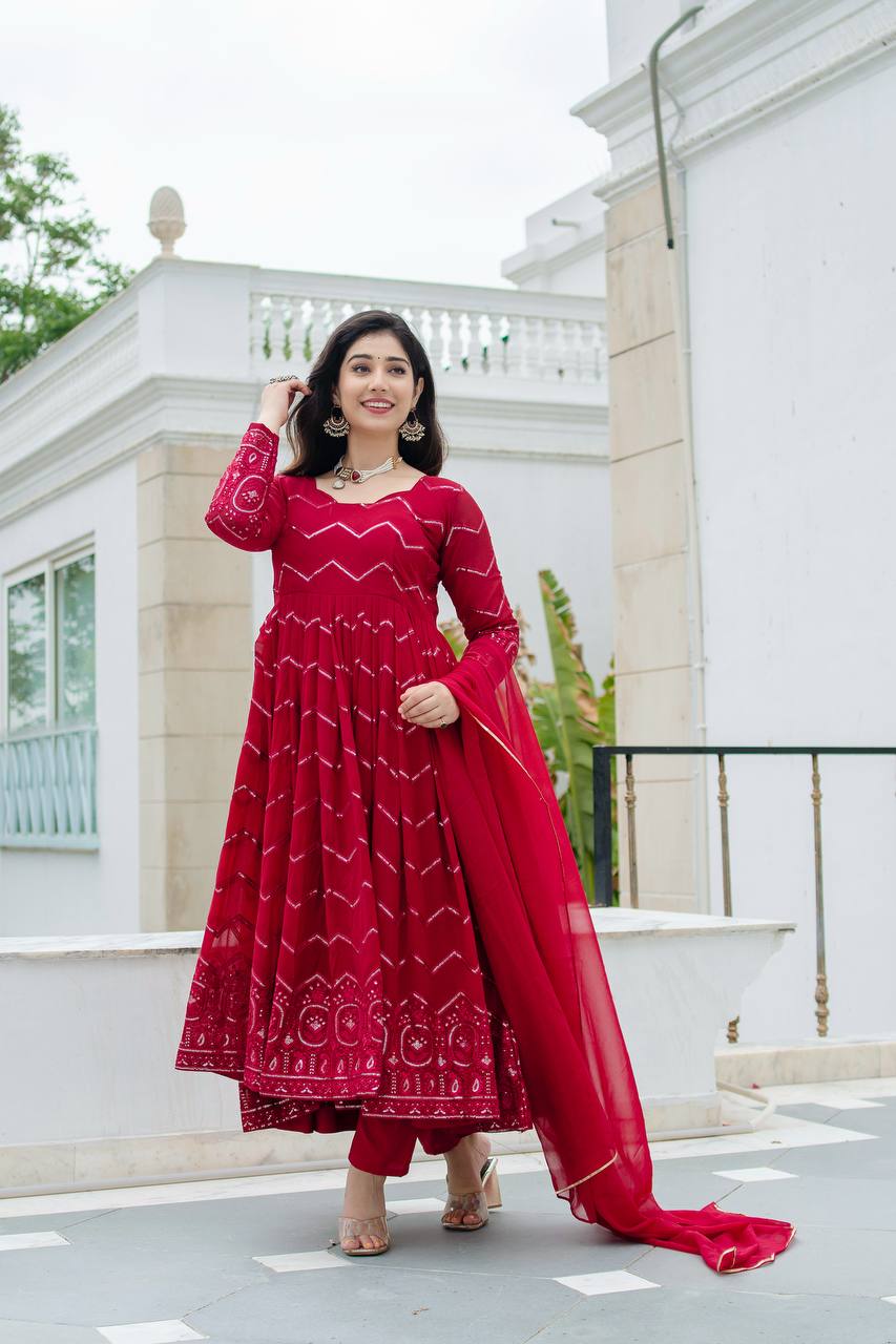 Designer Anarkali Suit is luxury clothing Considered to be high quality Made by Thread-Sequins Embroidery.
