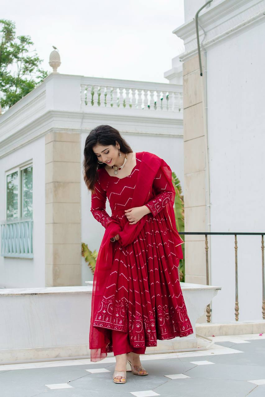 Designer Anarkali Suit is luxury clothing Considered to be high quality Made by Thread-Sequins Embroidery.