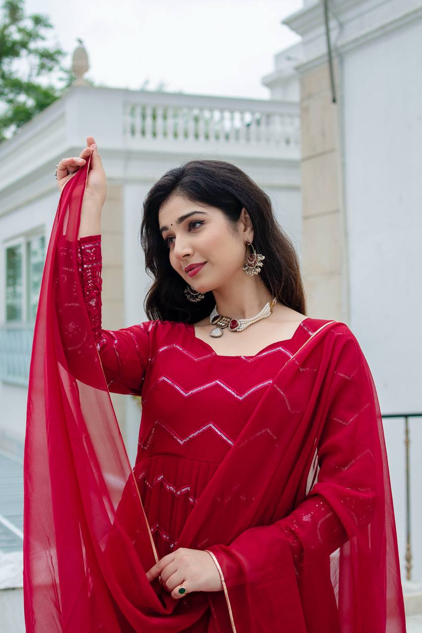 Designer Anarkali Suit is luxury clothing Considered to be high quality Made by Thread-Sequins Embroidery.
