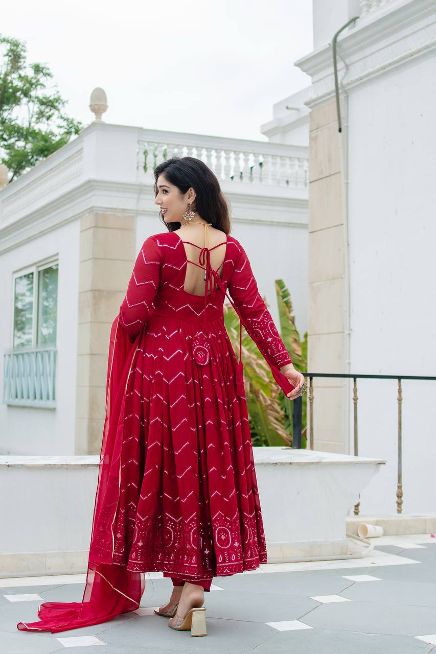 Designer Anarkali Suit is luxury clothing Considered to be high quality Made by Thread-Sequins Embroidery.