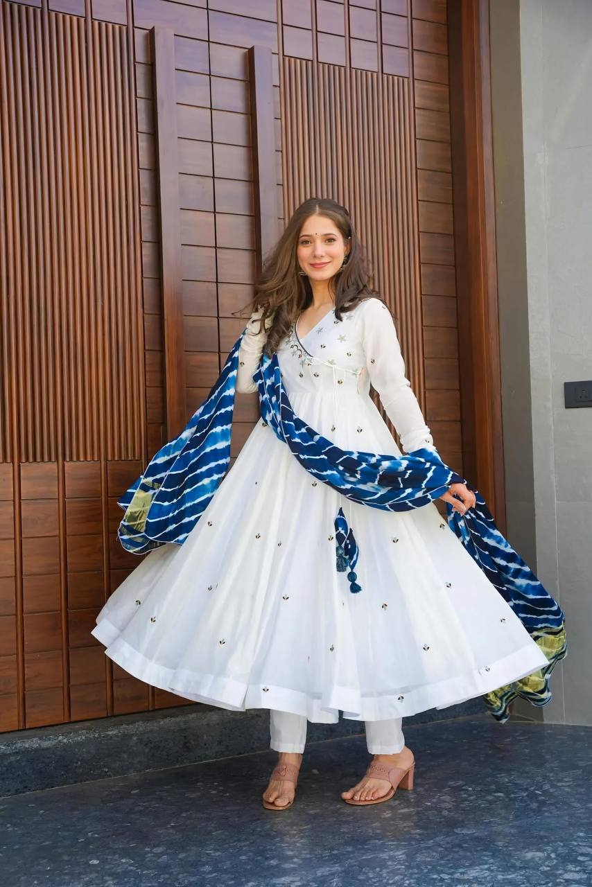 Designer Anarkali Suit is luxury clothing Considered to be high quality Made by Thread-Sequins Embroidery