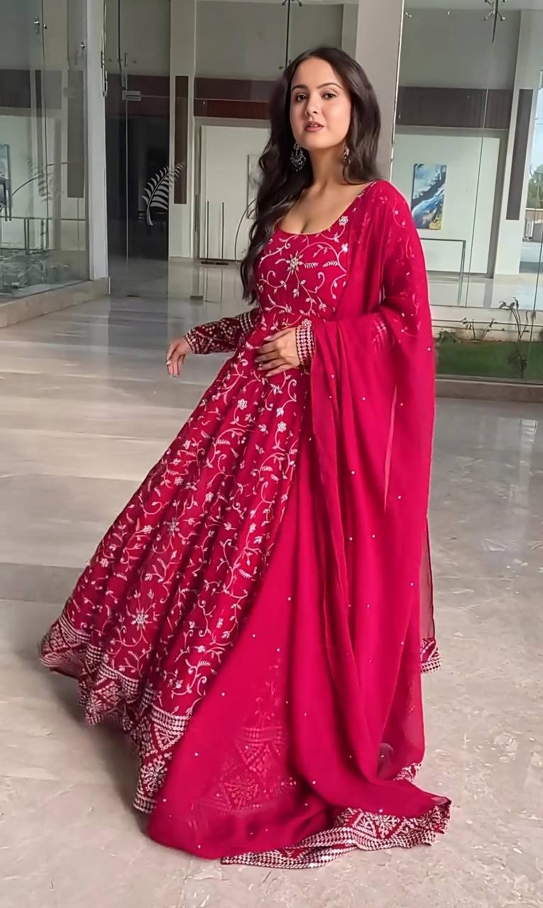Designer Anarkali Suit is luxury clothing Considered to be high quality Made by Thread-Sequins Embroidery.