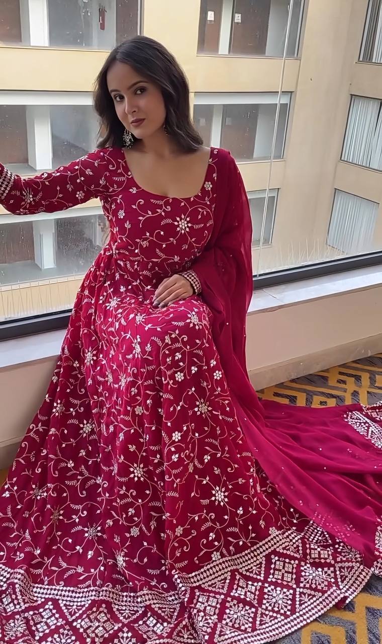 Designer Anarkali Suit is luxury clothing Considered to be high quality Made by Thread-Sequins Embroidery.