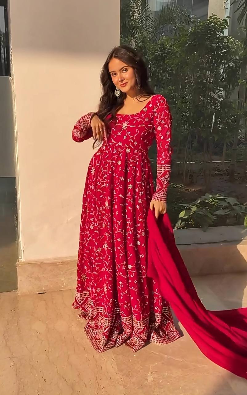 Designer Anarkali Suit is luxury clothing Considered to be high quality Made by Thread-Sequins Embroidery.
