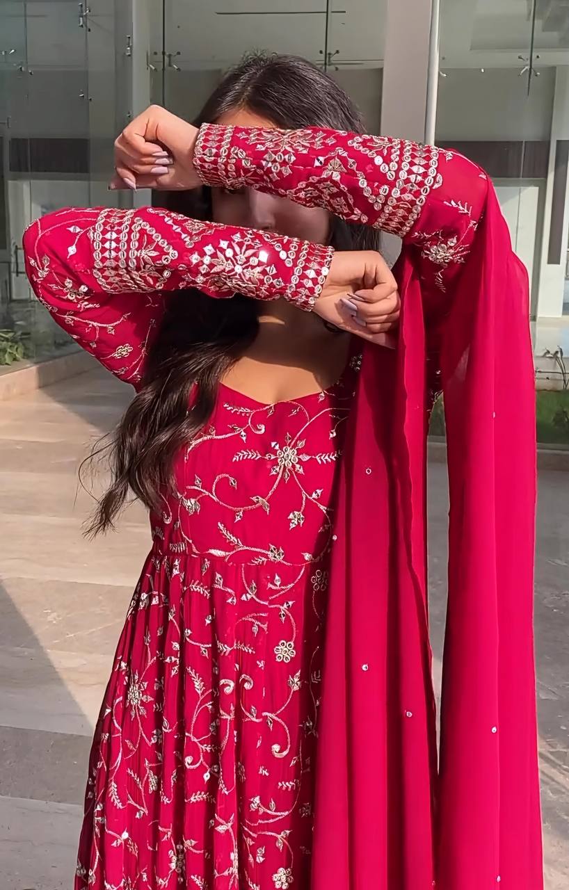 Designer Anarkali Suit is luxury clothing Considered to be high quality Made by Thread-Sequins Embroidery.