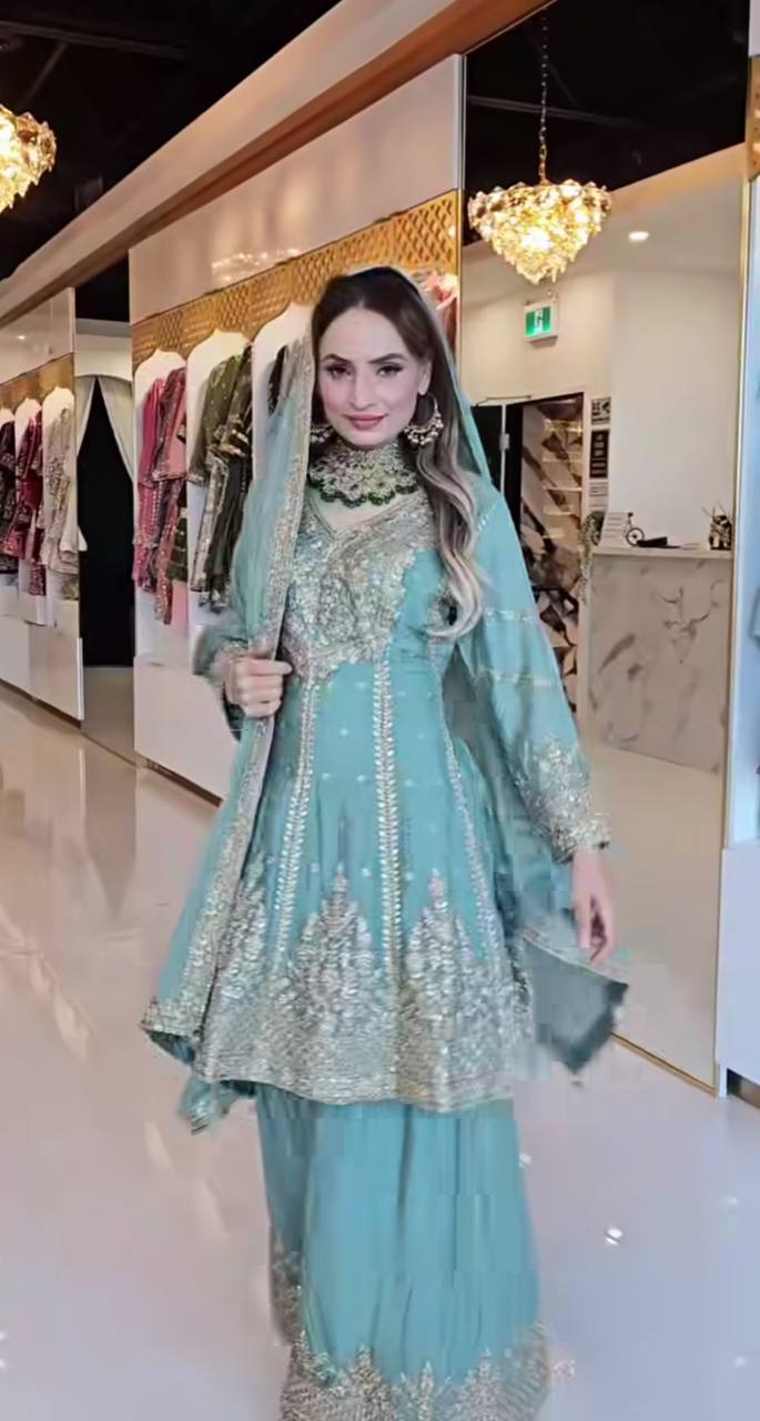 *Presenting  New Designer Party Wear Look Top-Plazzo and Dupatta With Heavy Embroidery Work*