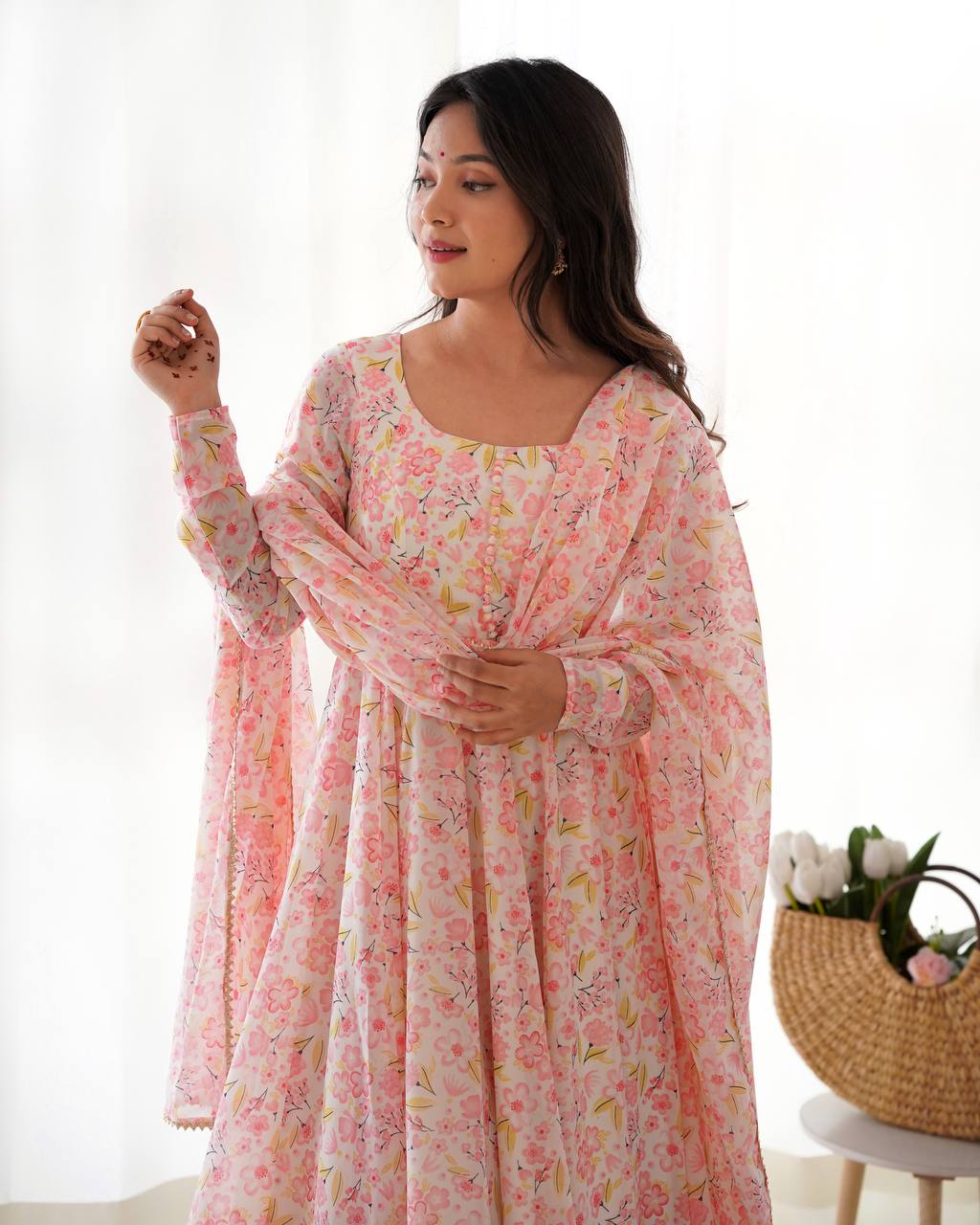 HEAVY ORANGE CHIFFON FLORAL PRINT