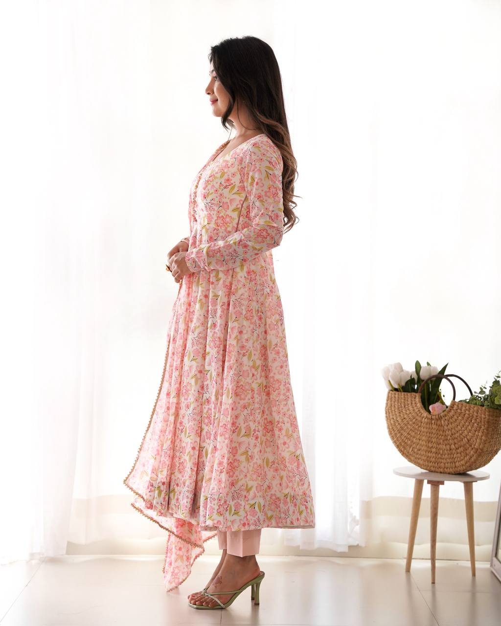 HEAVY ORANGE CHIFFON FLORAL PRINT