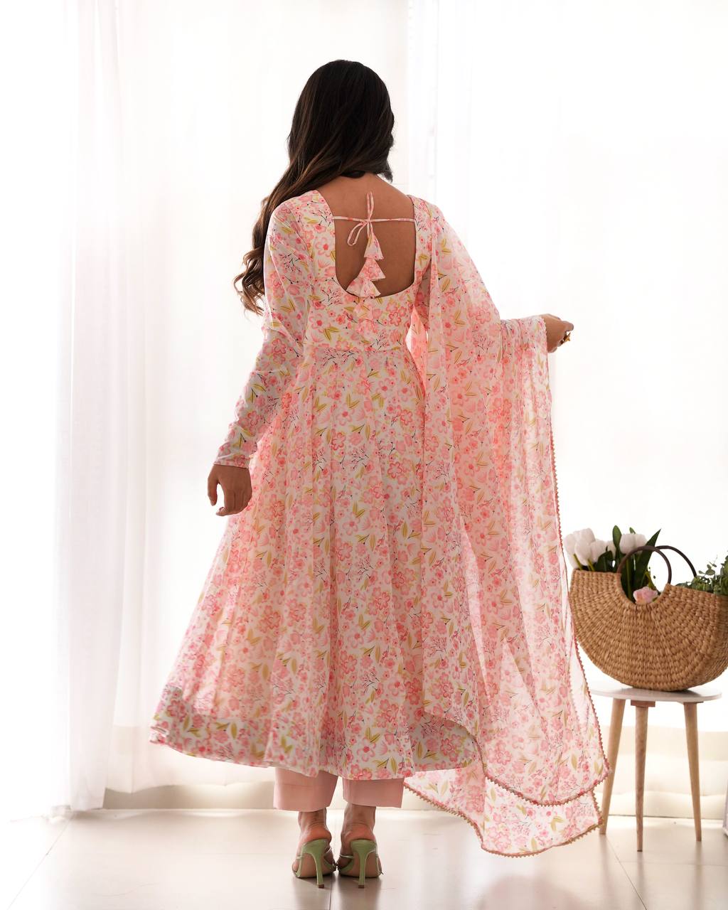 HEAVY ORANGE CHIFFON FLORAL PRINT