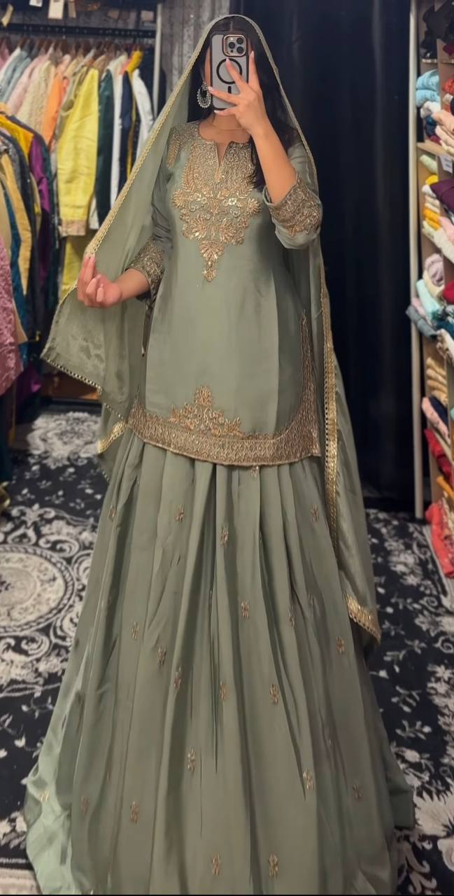 Party Wear Designer Lehenga Choli Set with Dupatta – Vichitra Silk Embroidery