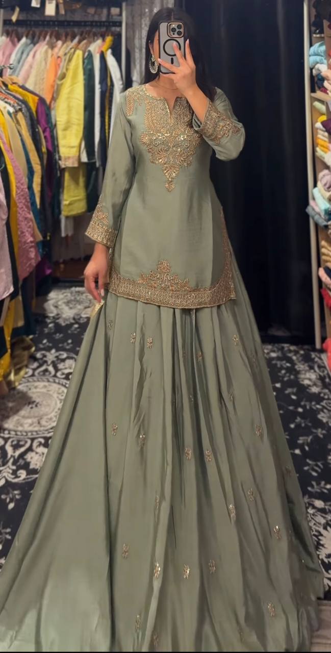 Party Wear Designer Lehenga Choli Set with Dupatta – Vichitra Silk Embroidery