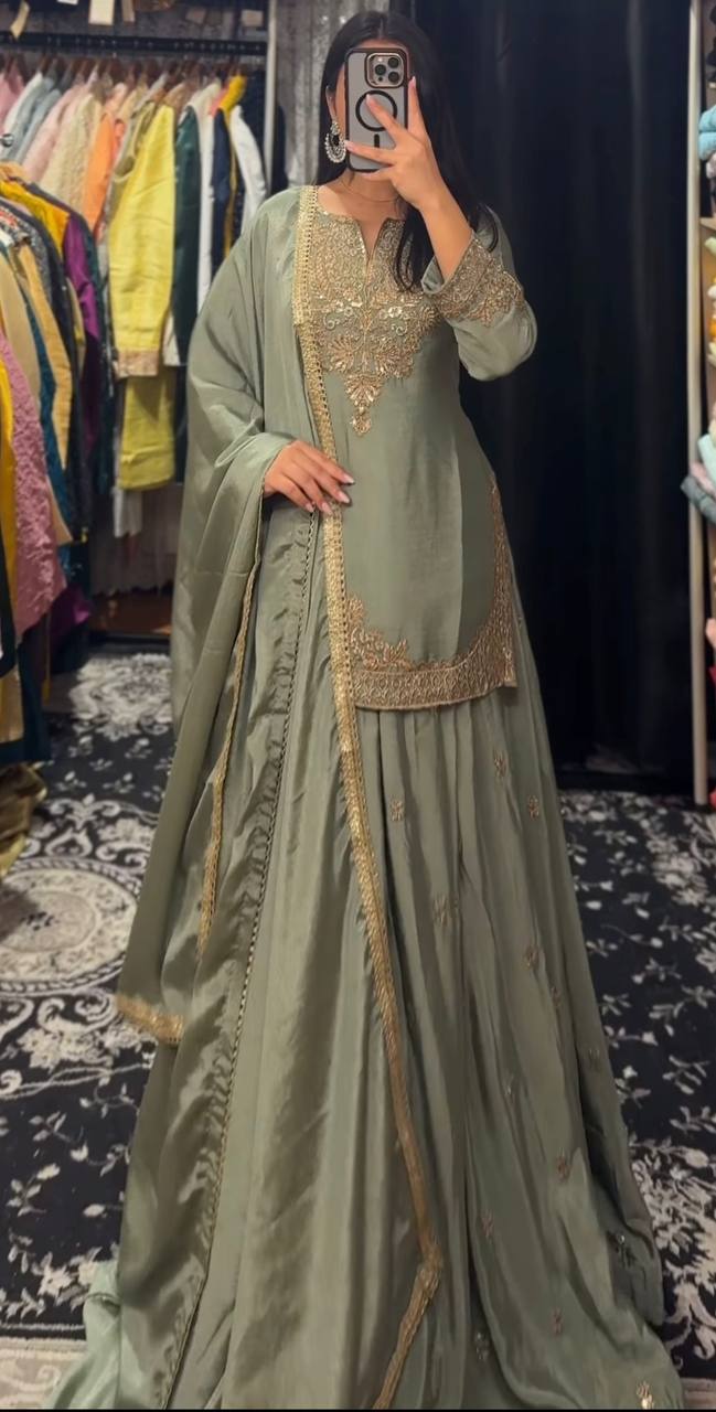 Party Wear Designer Lehenga Choli Set with Dupatta – Vichitra Silk Embroidery