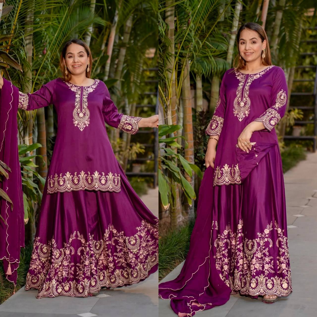 Pure Heavy Natural Crep Silk With Heavy Embroidery Work