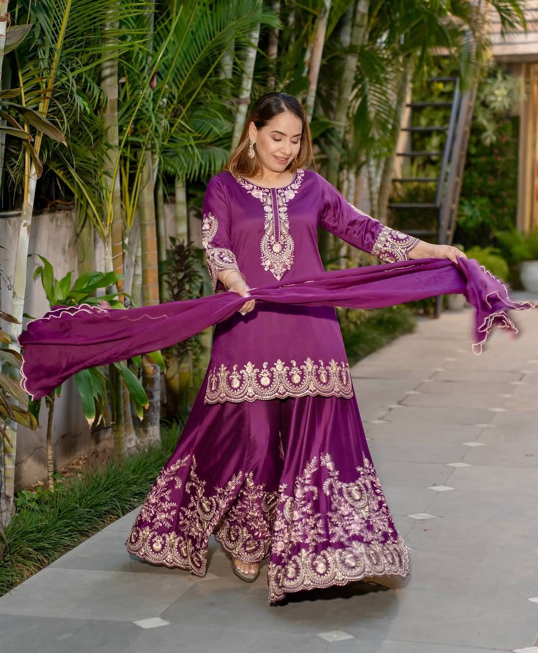 Pure Heavy Natural Crep Silk With Heavy Embroidery Work With Fancy Borders Less Work Sleeve With Fancy Latkan Dori.