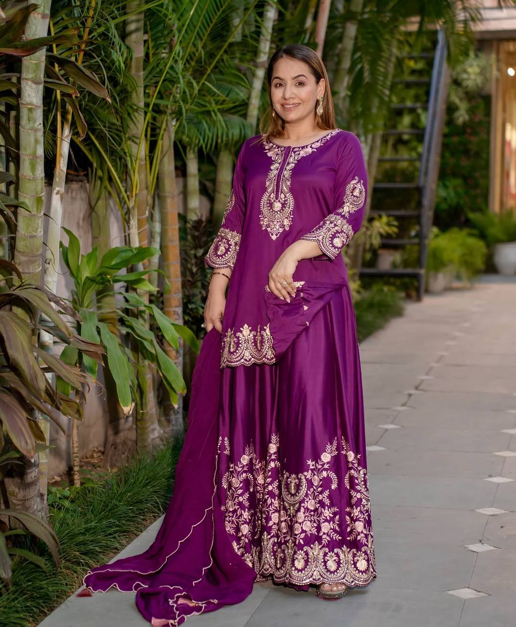 Pure Heavy Natural Crep Silk With Heavy Embroidery Work With Fancy Borders Less Work Sleeve With Fancy Latkan Dori.