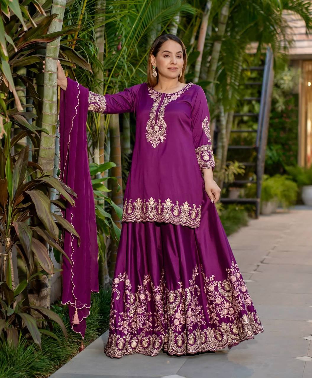 Pure Heavy Natural Crep Silk With Heavy Embroidery Work With Fancy Borders Less Work Sleeve With Fancy Latkan Dori.