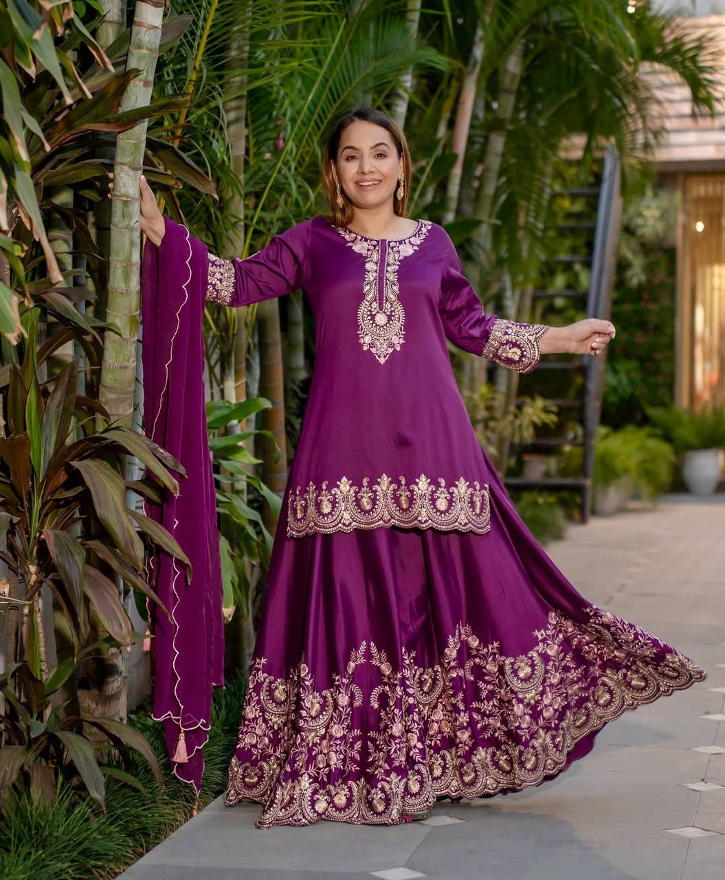 Pure Heavy Natural Crep Silk With Heavy Embroidery Work With Fancy Borders Less Work Sleeve With Fancy Latkan Dori.