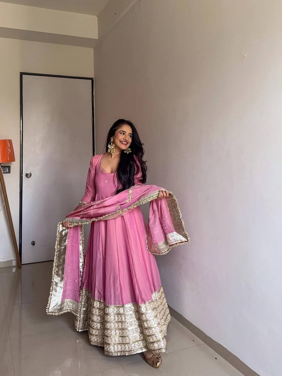 Vichitra silk with Embroidery Zari-Codding Sequins work And Dori Latkan