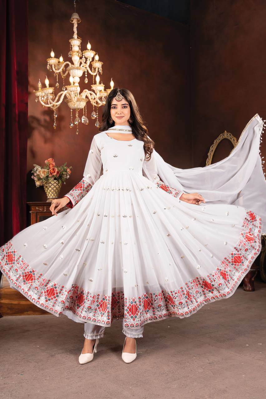 Designer Anarkali Suit is luxury clothing Considered to be high quality Made by Thread-Sequins Embroidery.