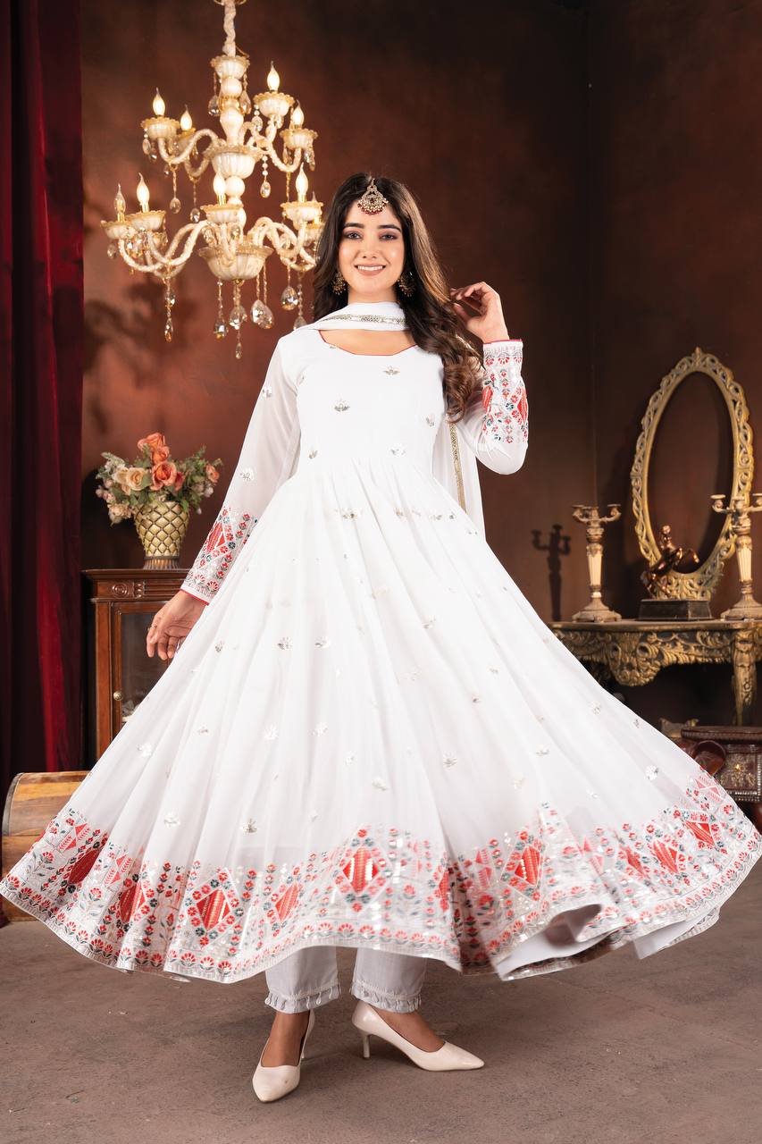 Designer Anarkali Suit is luxury clothing Considered to be high quality Made by Thread-Sequins Embroidery.
