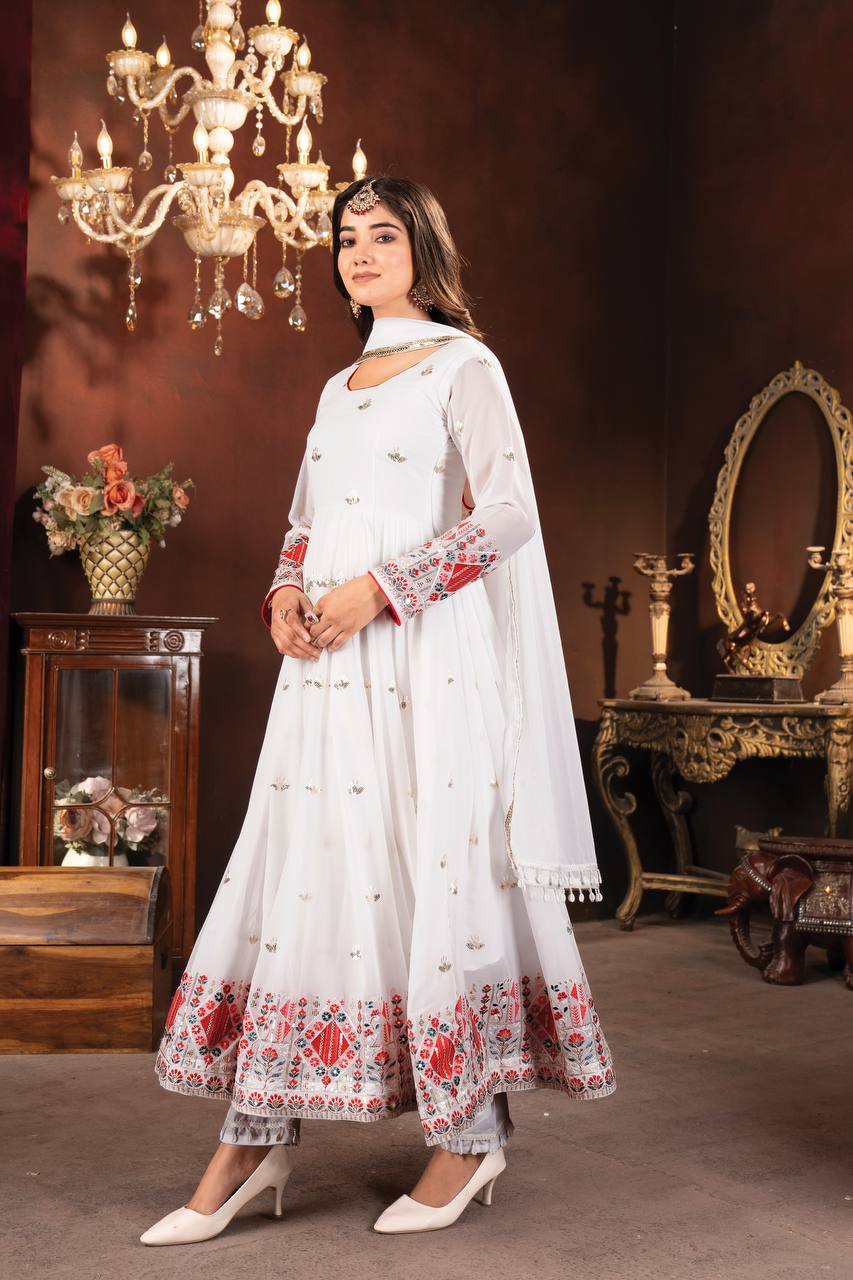 Designer Anarkali Suit is luxury clothing Considered to be high quality Made by Thread-Sequins Embroidery.