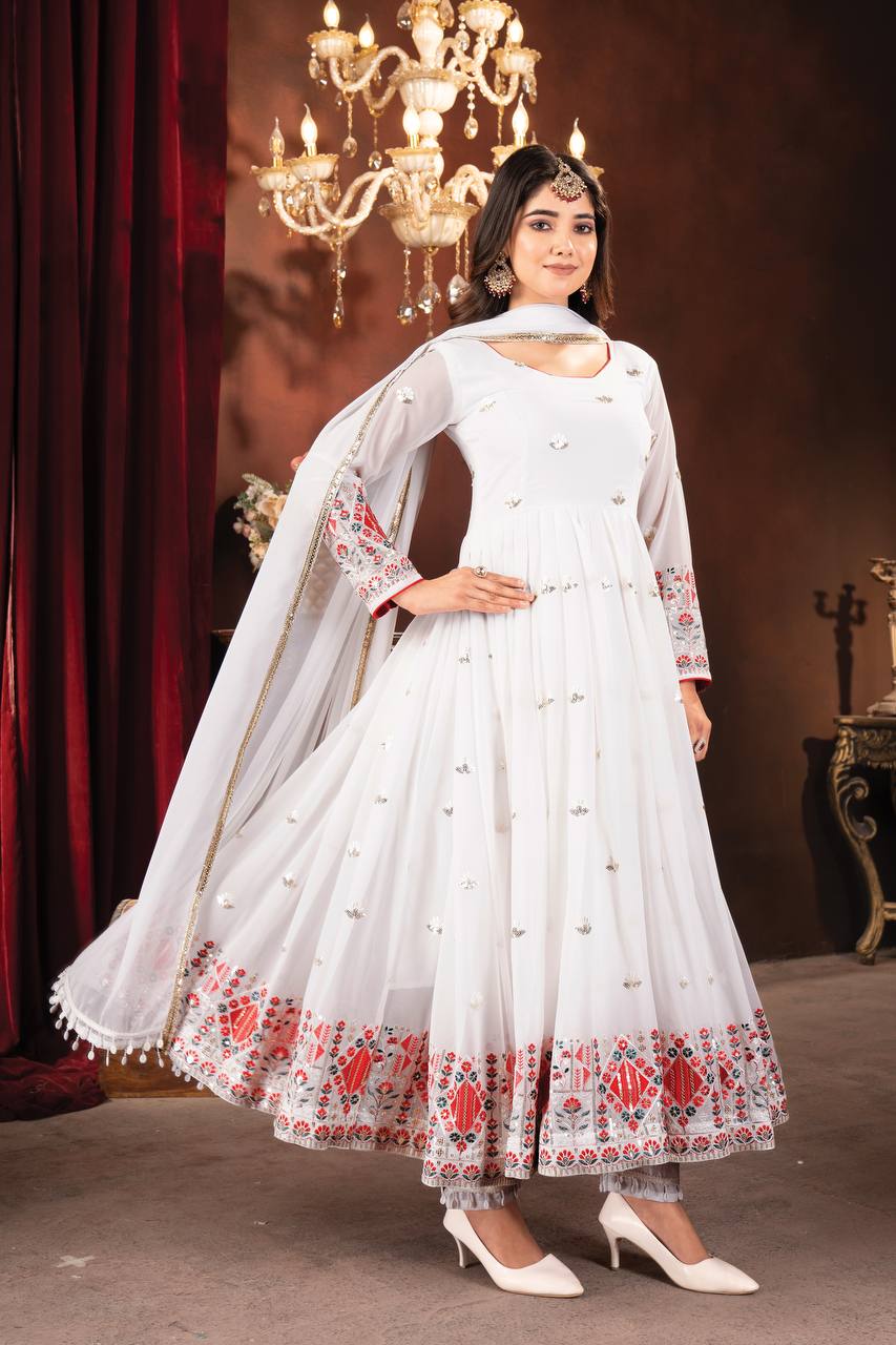 Designer Anarkali Suit is luxury clothing Considered to be high quality Made by Thread-Sequins Embroidery.