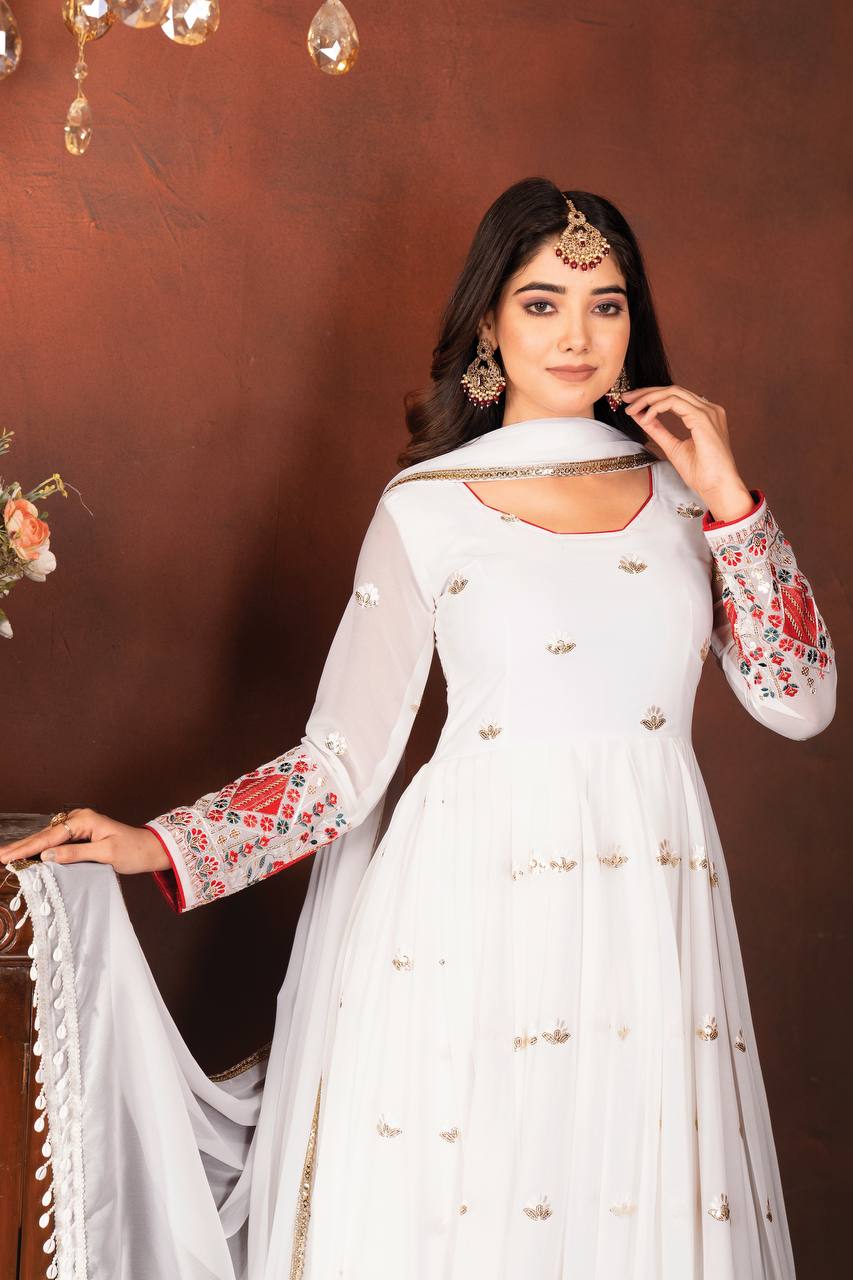 Designer Anarkali Suit is luxury clothing Considered to be high quality Made by Thread-Sequins Embroidery.