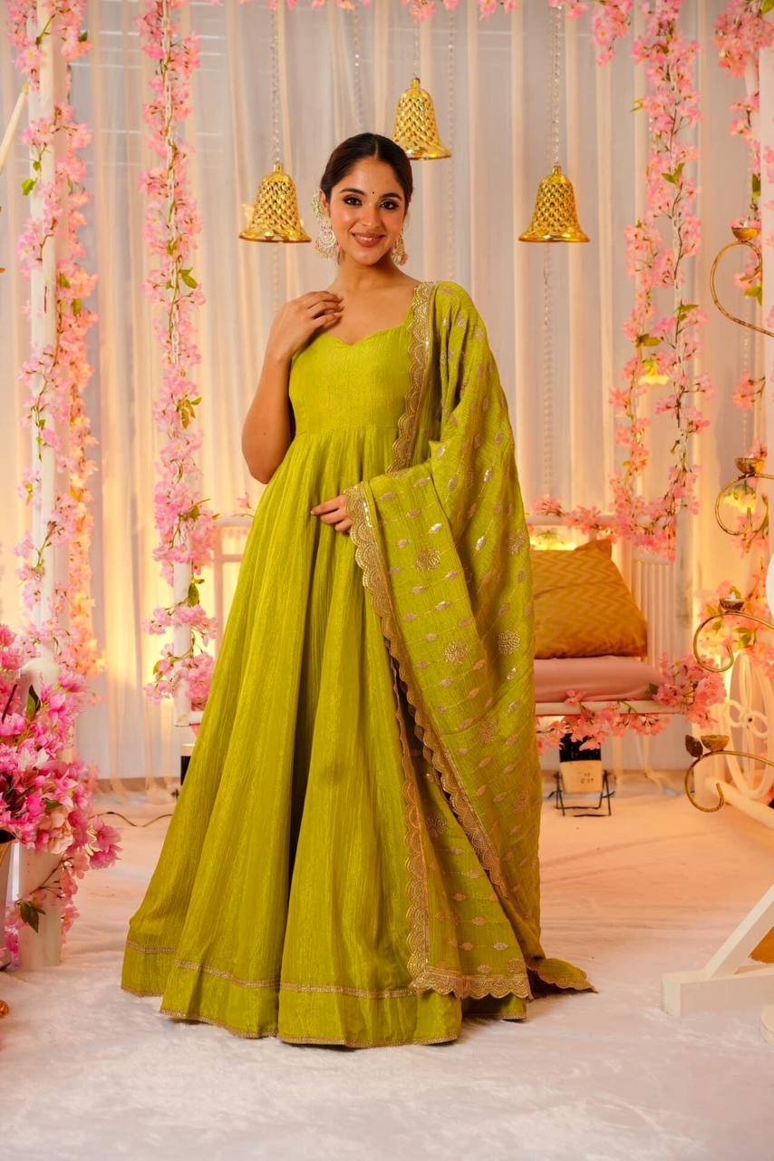 Designer Anarkali Suit is luxury clothing Considered to be high quality Made by Thread-Sequins Embroidery.