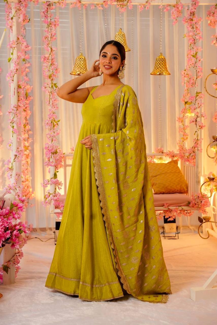Designer Anarkali Suit is luxury clothing Considered to be high quality Made by Thread-Sequins Embroidery.