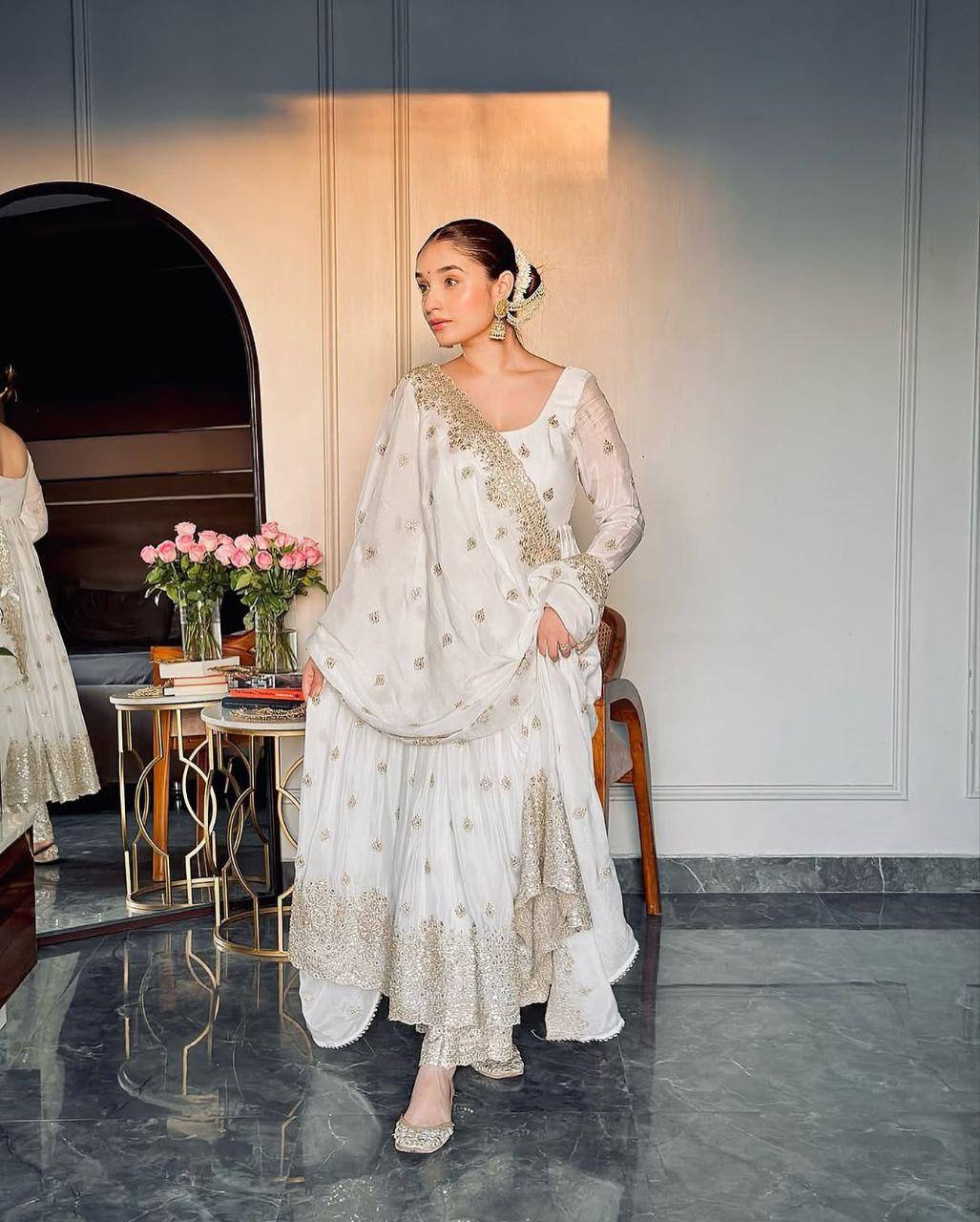 Designer Anarkali Suit is luxury clothing Considered to be high quality Made by Thread-Sequins Embroidery.