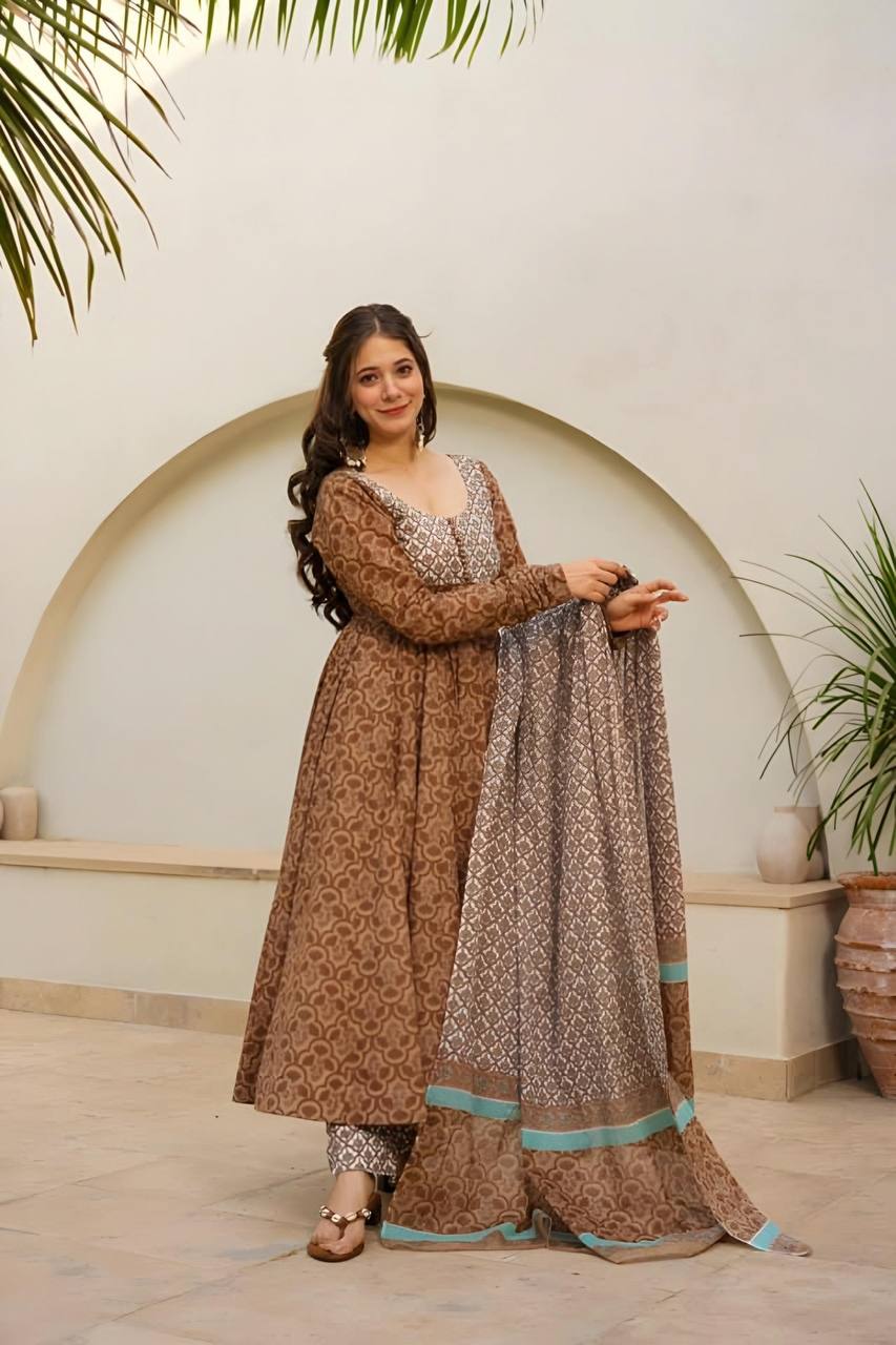 Designer Anarkali Suit is luxury clothing Considered to be high quality Made by digital print.