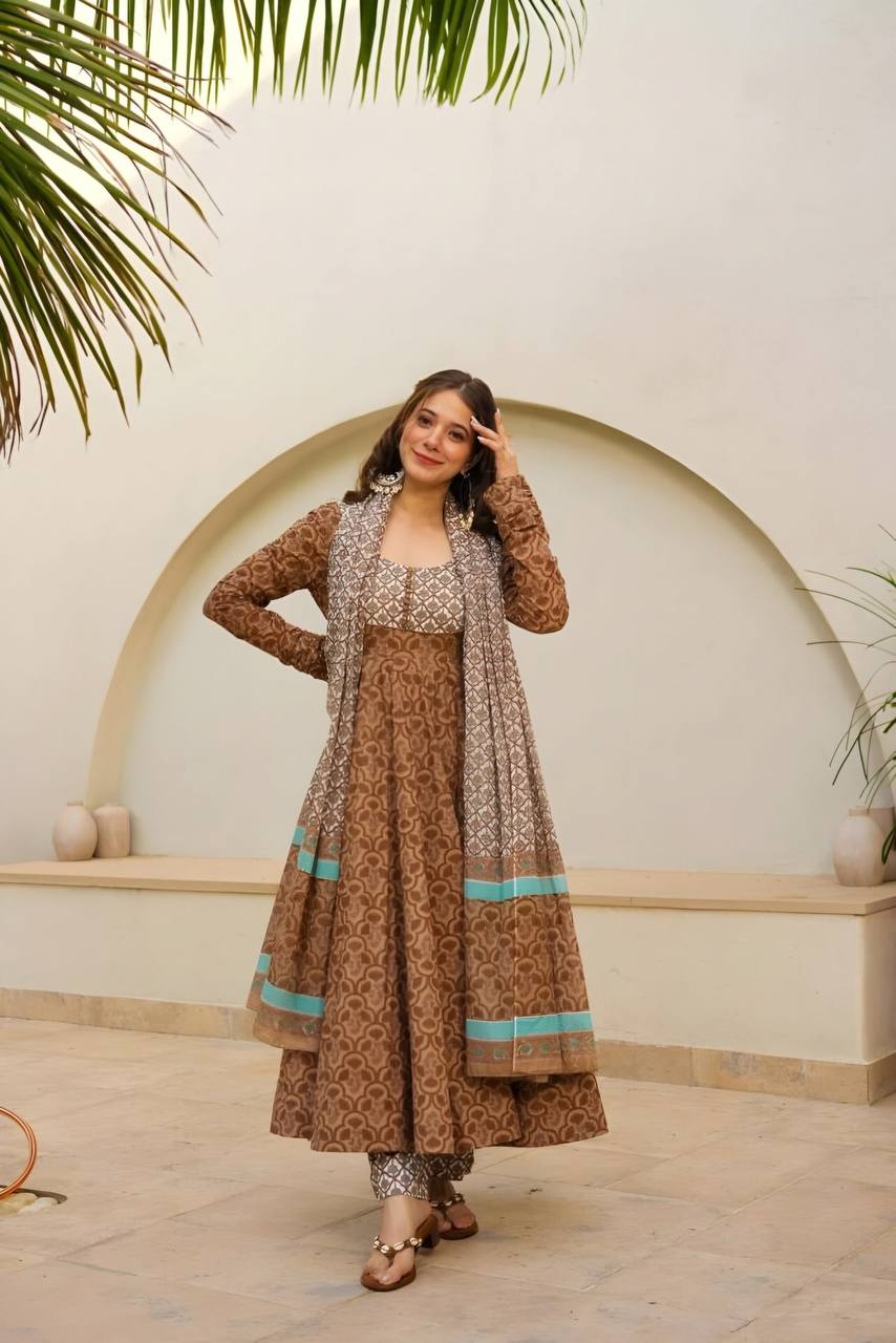 Designer Anarkali Suit is luxury clothing Considered to be high quality Made by digital print.