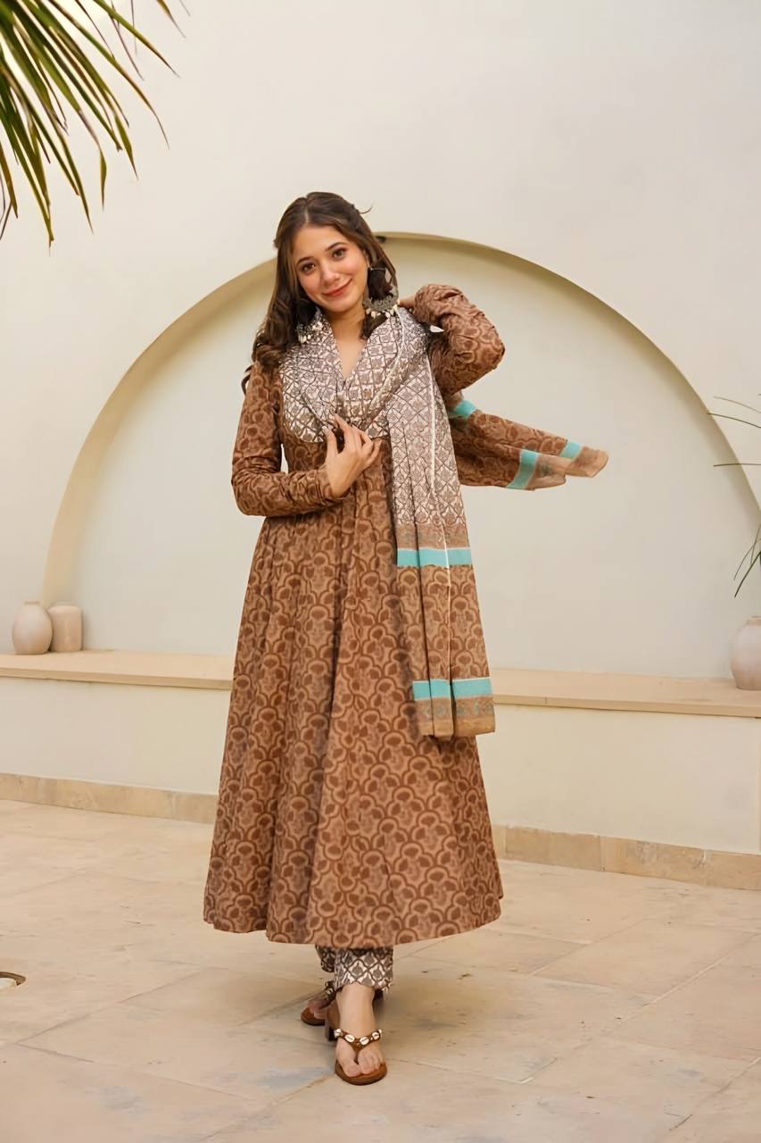 Designer Anarkali Suit is luxury clothing Considered to be high quality Made by digital print.