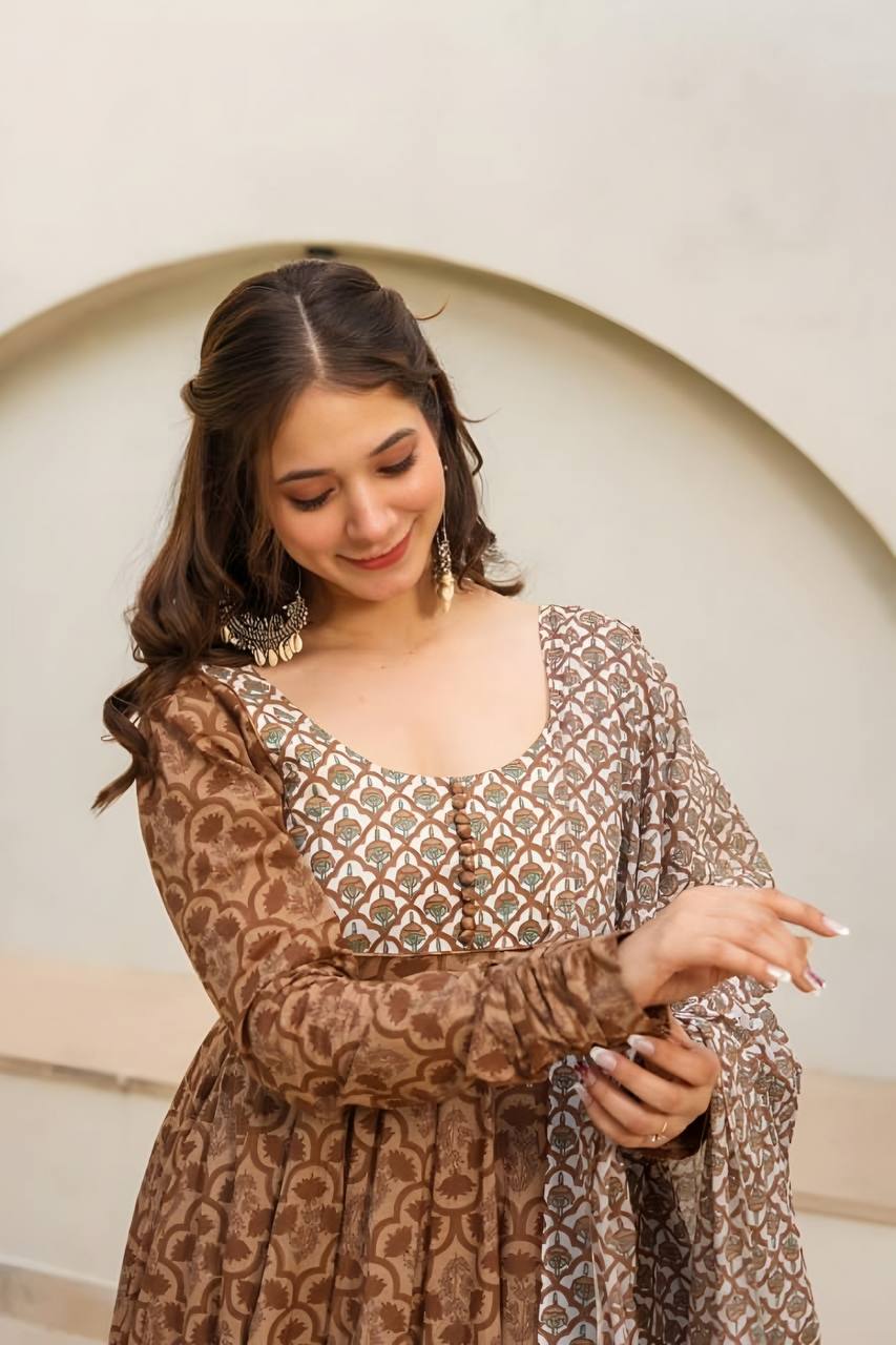 Designer Anarkali Suit is luxury clothing Considered to be high quality Made by digital print.