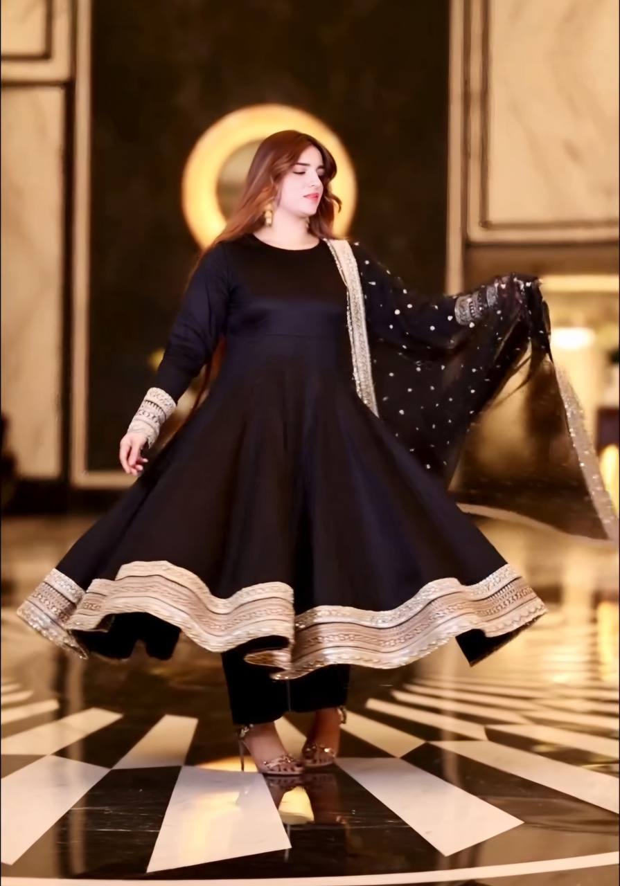 Designer Anarkali Suit is luxury clothing Considered to be high quality Made by Thread-Sequins Embroidery.