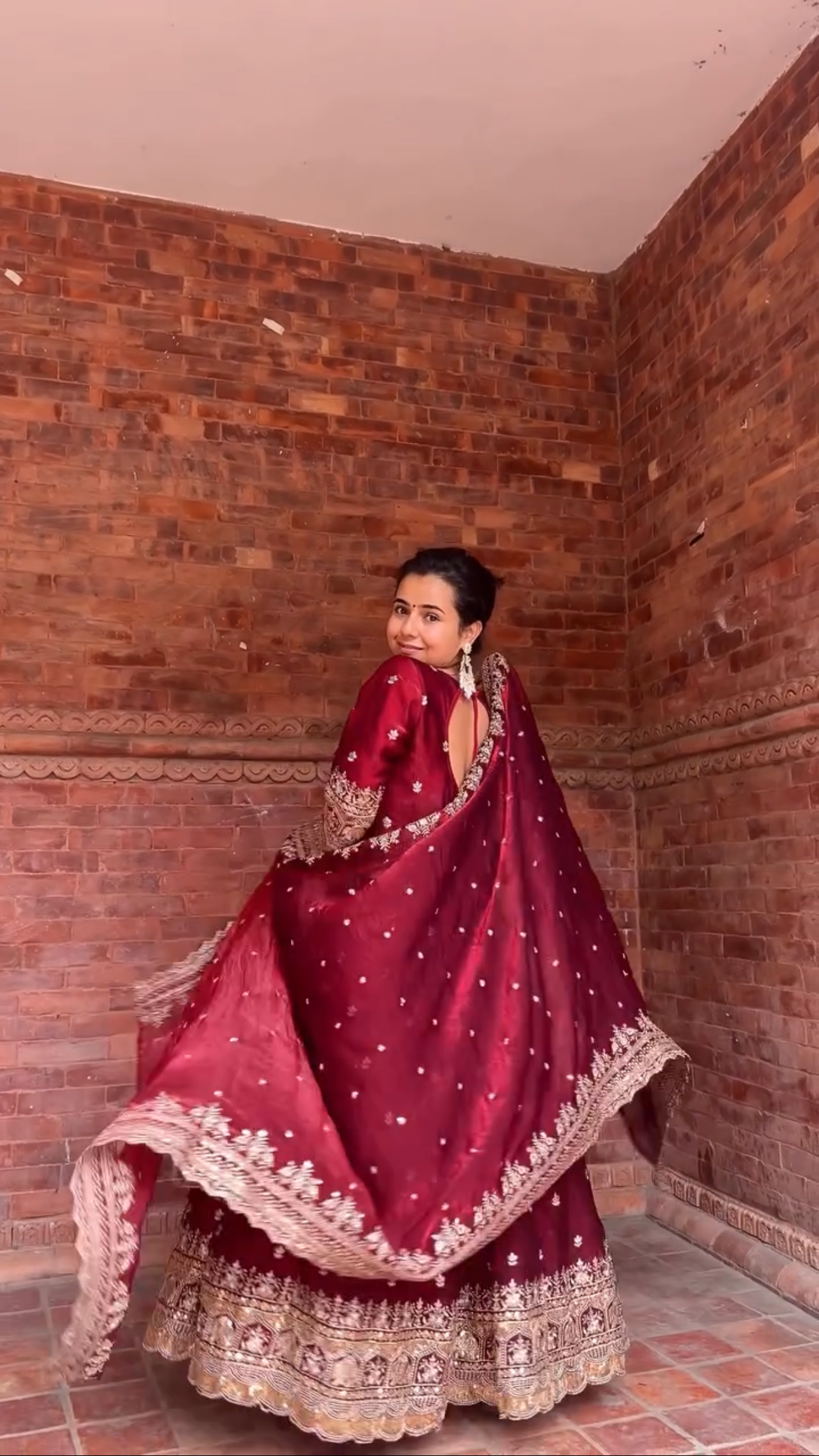 Maroon Anarkali Gown with Dupatta – Festive & Bridal Look